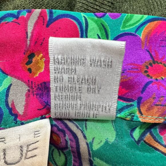 Cacique Vintage Short Satin Robe Kimono Green Floral  | Size: Small - Picture 9 of 9